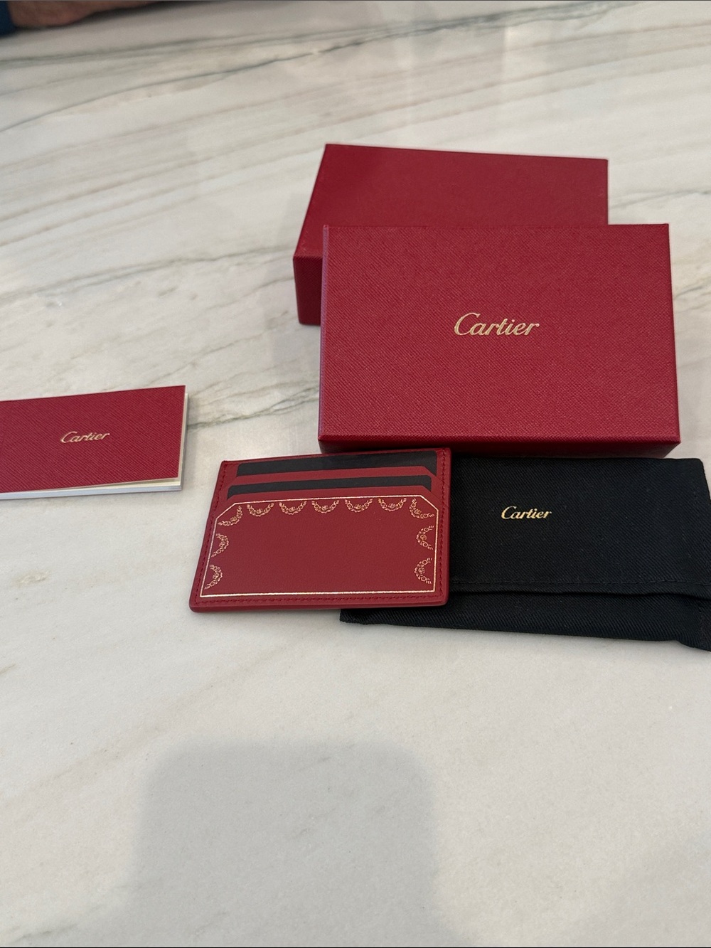 Cartier Red and Black Leather Card Holder with Gold Accents